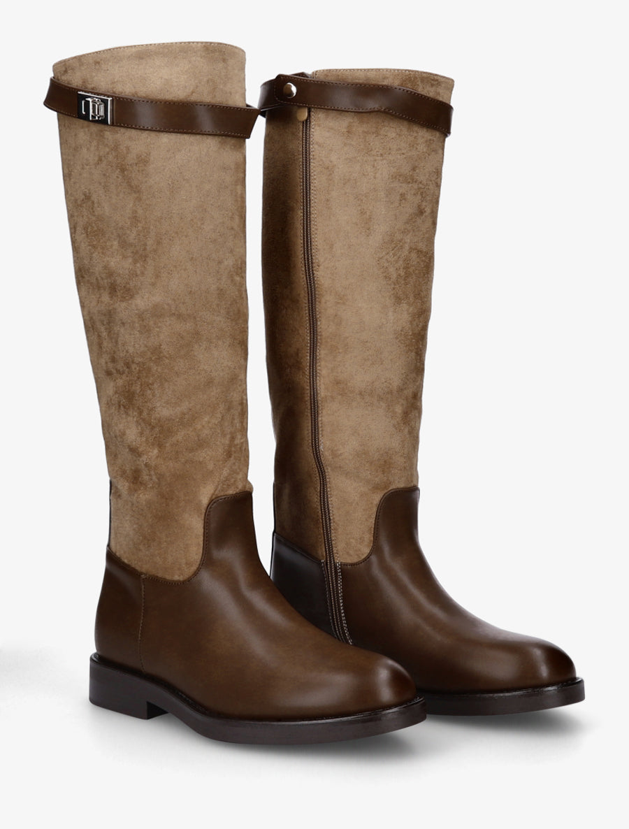 Bottes en suédine et simili - Taupe - 4
