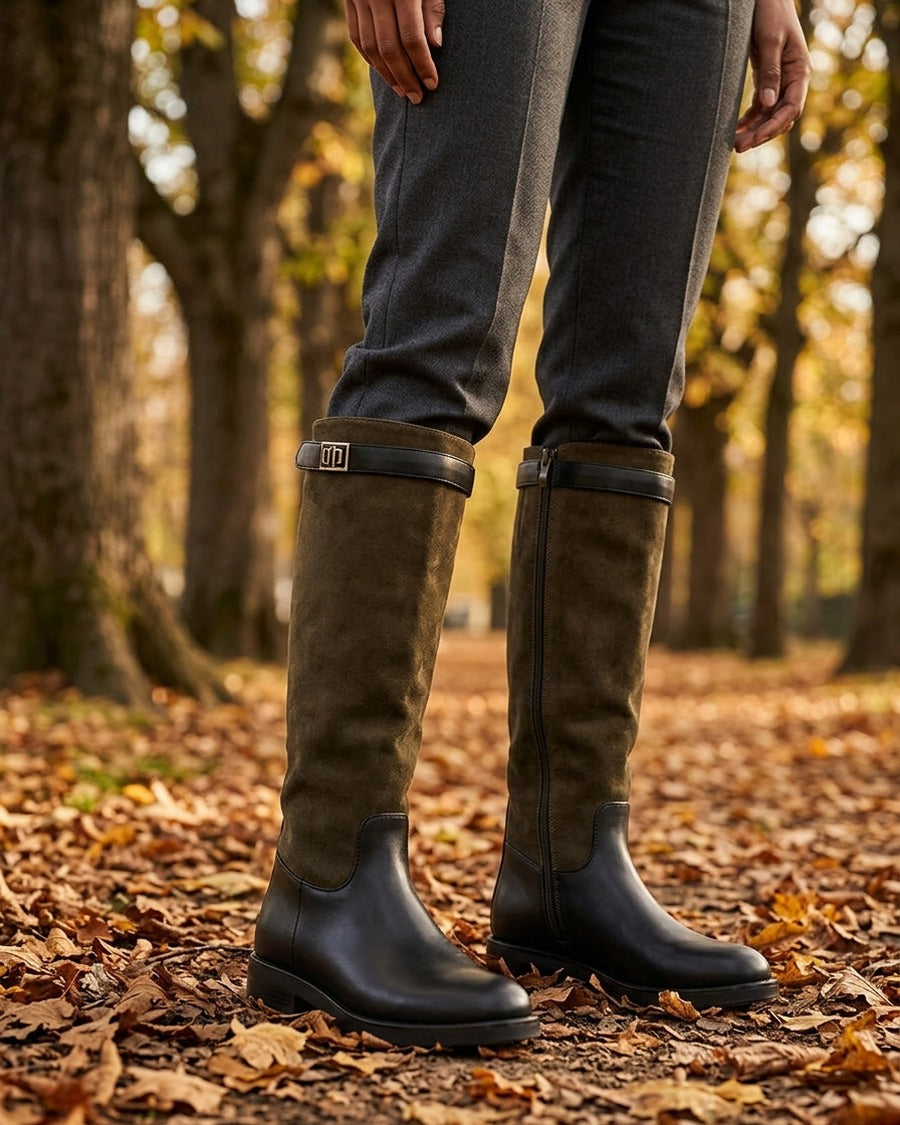 Bottes en suédine et simili - Kaki