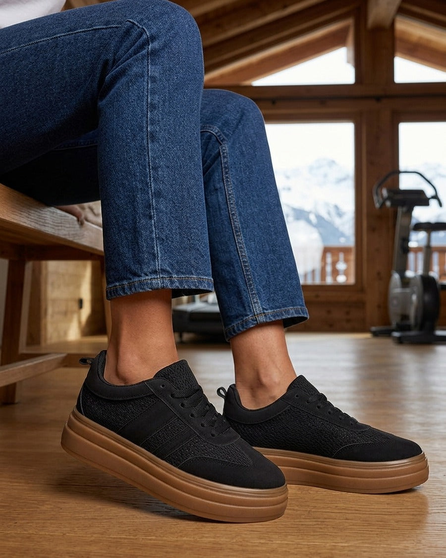 Sneakers à empiècement mesh et effet nubuck - Noir
