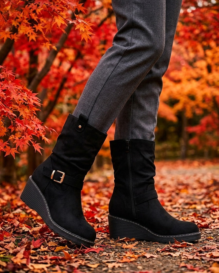 Bottines montantes compensées effet froncé - Noir