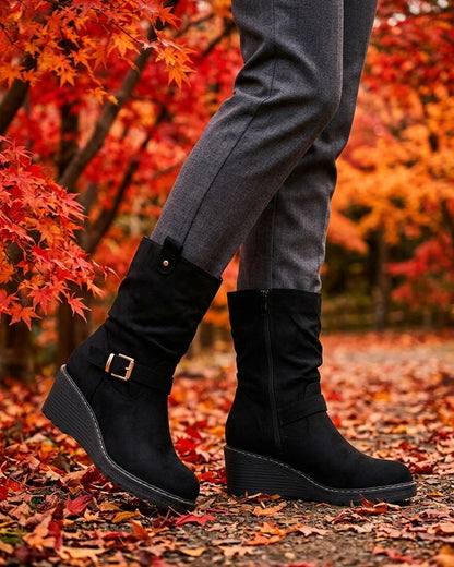 Bottines montantes compensées effet froncé - Noir