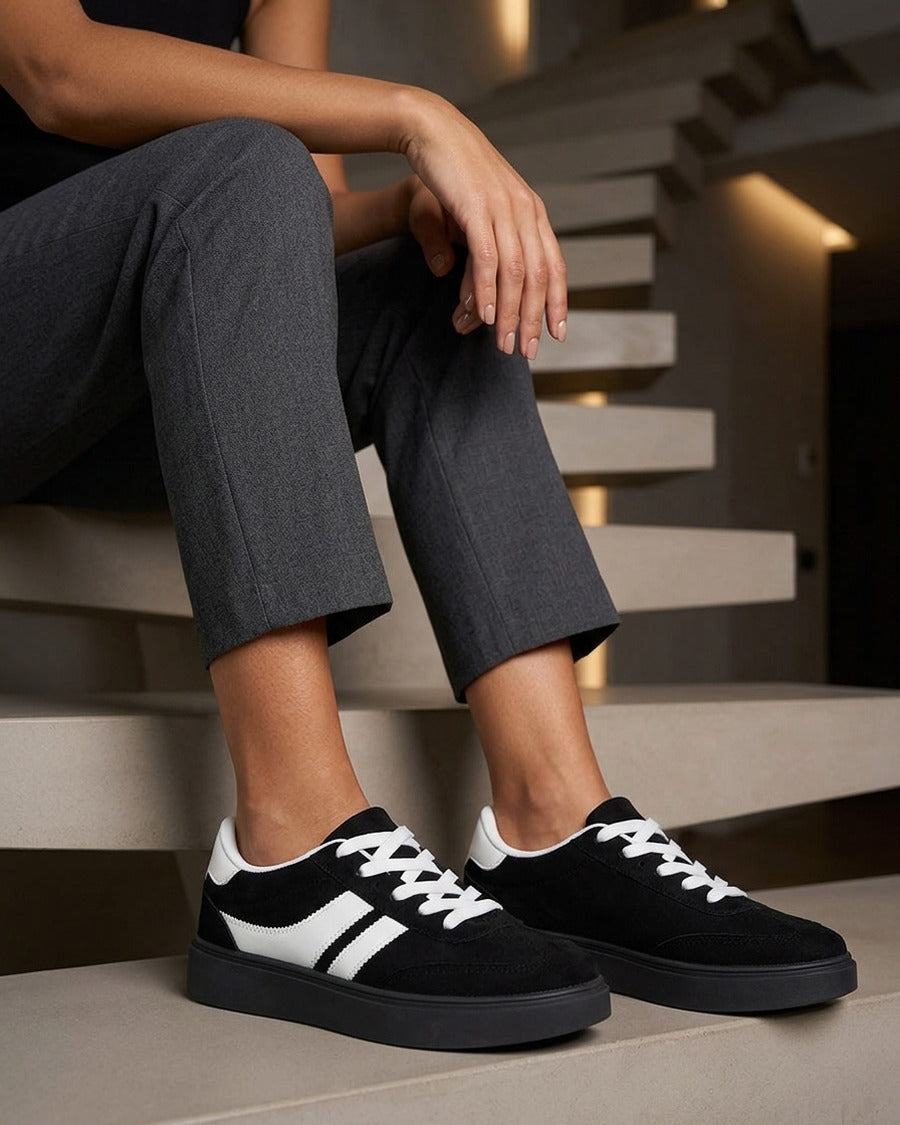 Baskets effet nubuck à empiècement contrastant - Noir