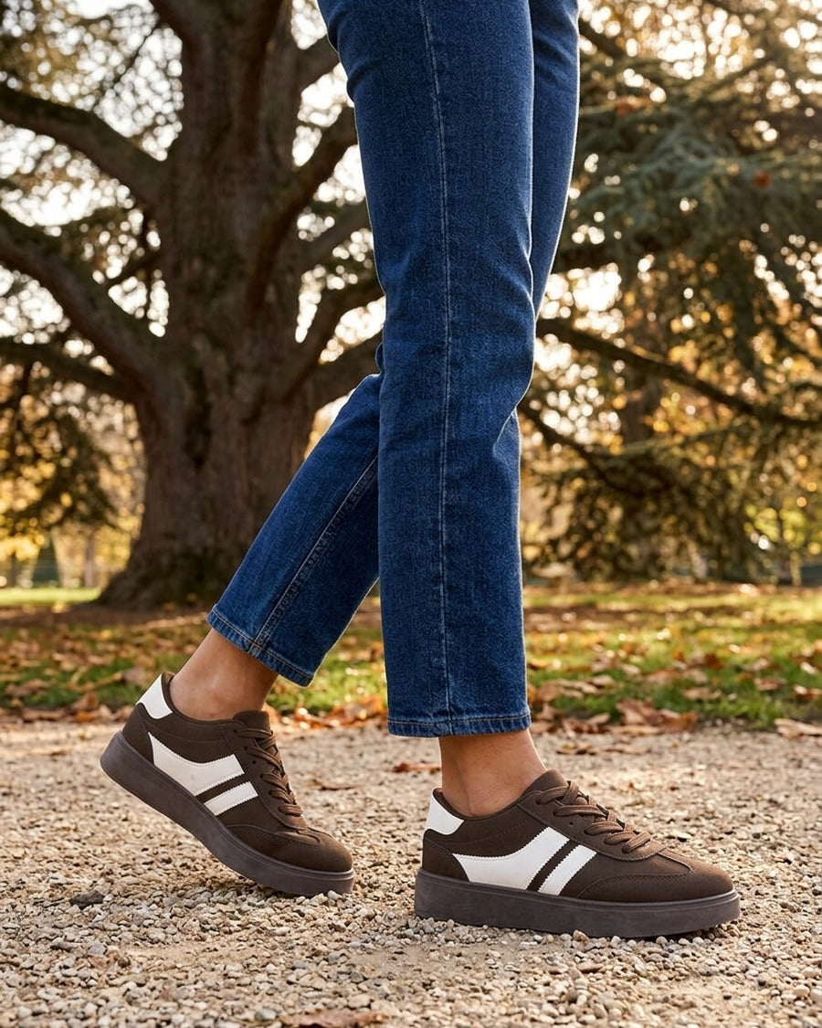 Baskets effet nubuck à empiècement contrastant - Marron