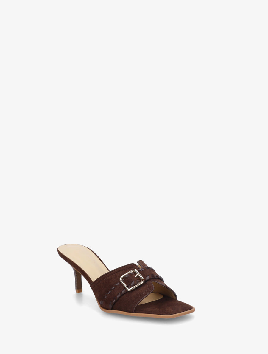 Mules en suédine à boucle - Marron - 2