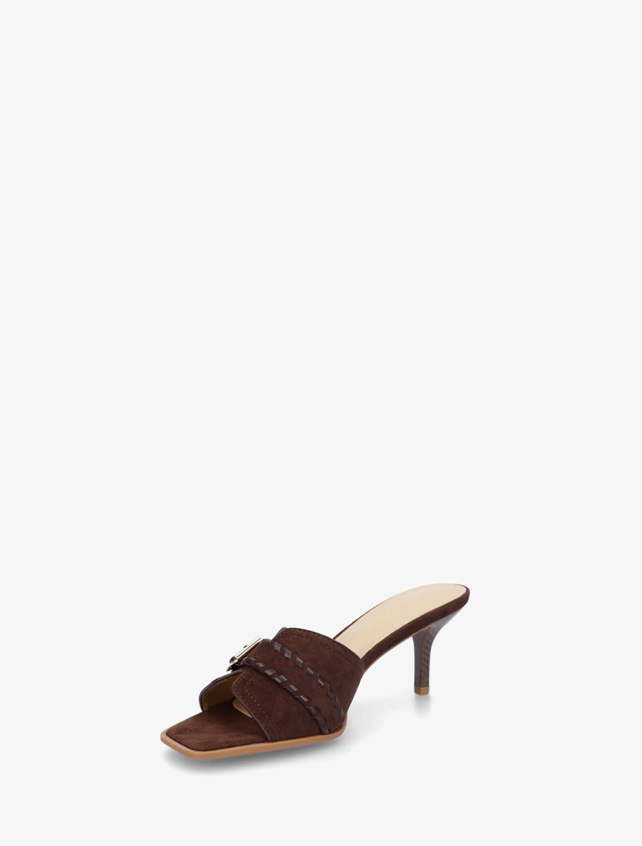 Mules en suédine à boucle - Marron - 3