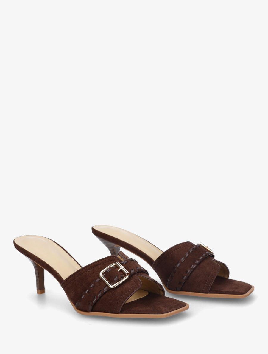 Mules en suédine à boucle - Marron - 4