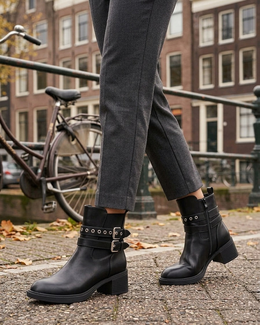 Bottines élastiquées à double sangles - Noir