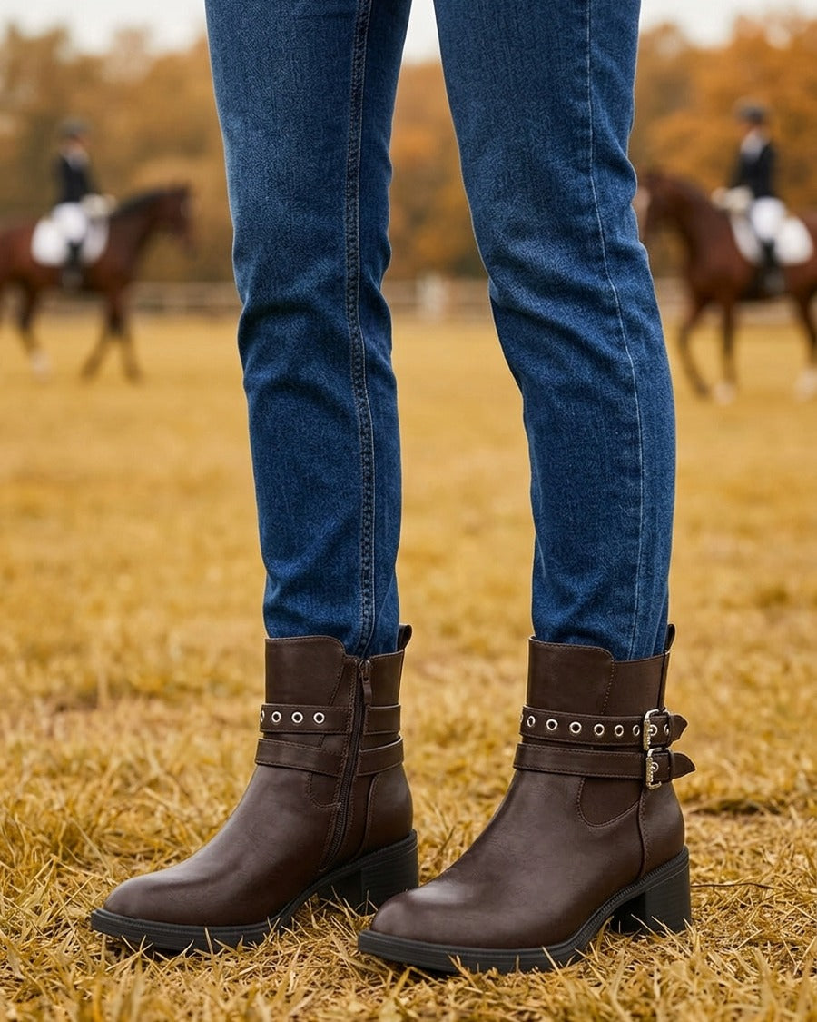 Bottines élastiquées à double sangles - Marron