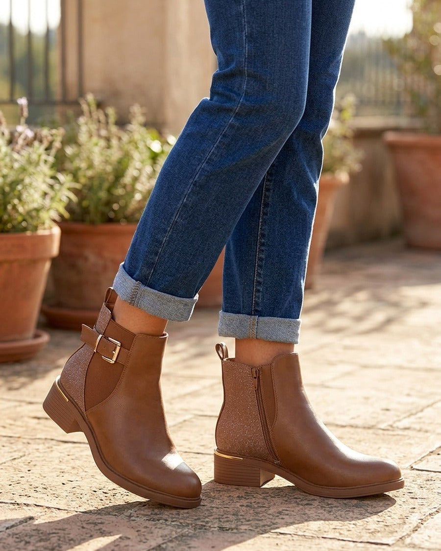 Bottines élastiquées à contrefort irisé - Camel