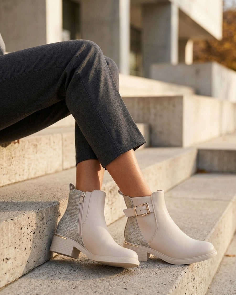 Bottines élastiquées à contrefort irisé - Beige