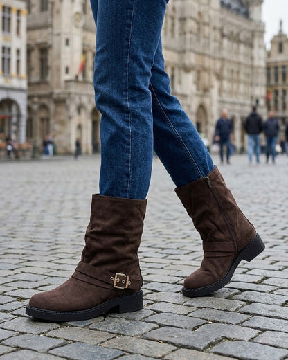 Bottines renversées en suédine - Marron