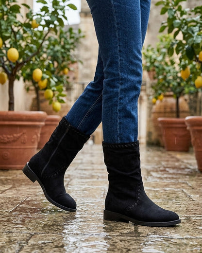 Bottines en suédine à coutures apparentes - Noir