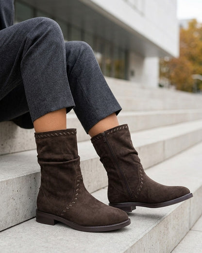 Bottines en suédine à coutures apparentes - Chocolat
