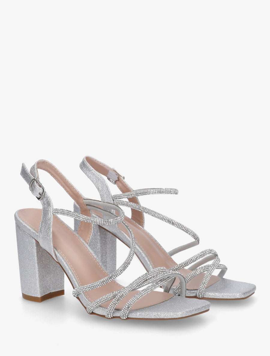 Sandales multibrides à strass - Argent - 4