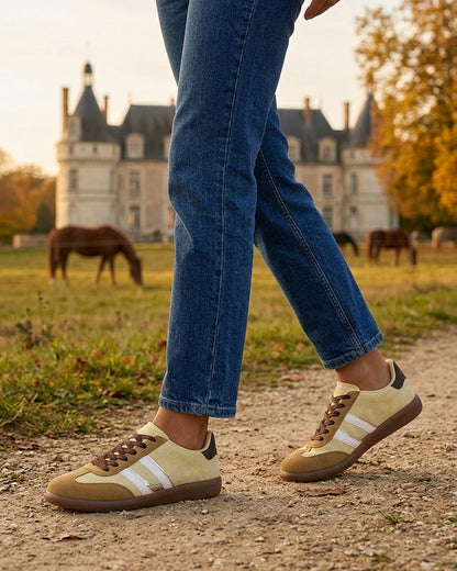 Sneakers effet nubuck à bandes contrastantes - Jaune