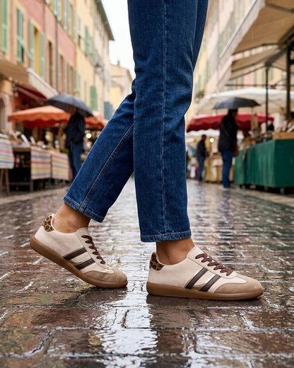 Sneakers effet nubuck à bandes contrastantes - Beige