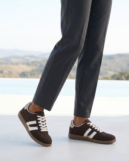Sneakers effet nubuck à bandes contrastantes - Marron