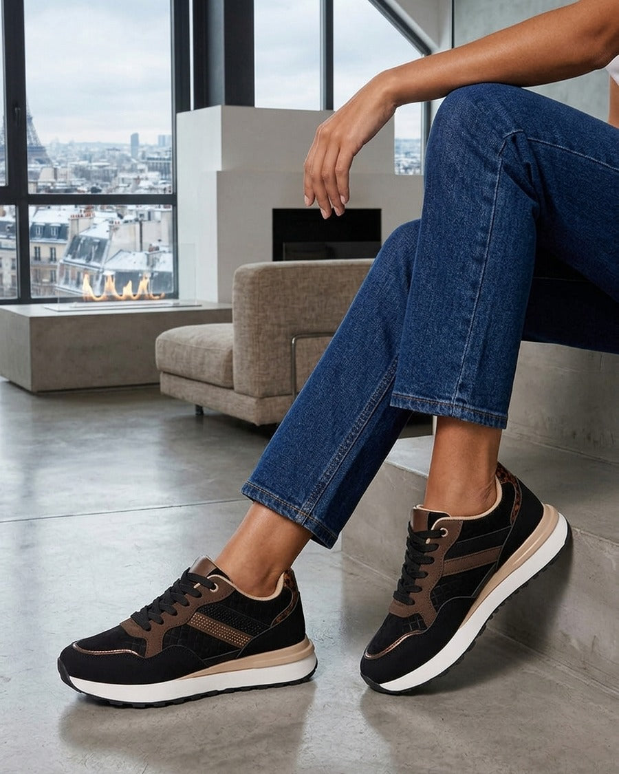 Baskets en suédine texturé et strass - Noir