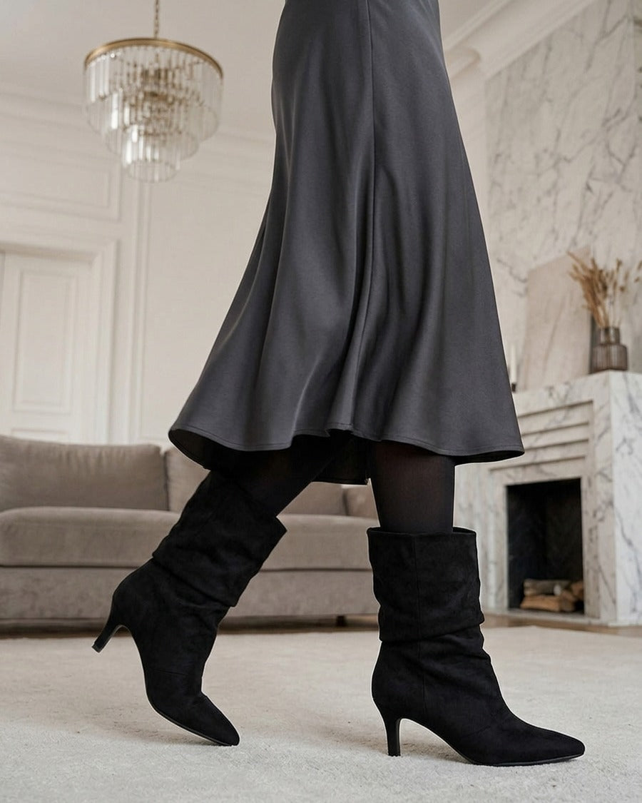 Bottines en suédine froncé bouts pointus - Noir
