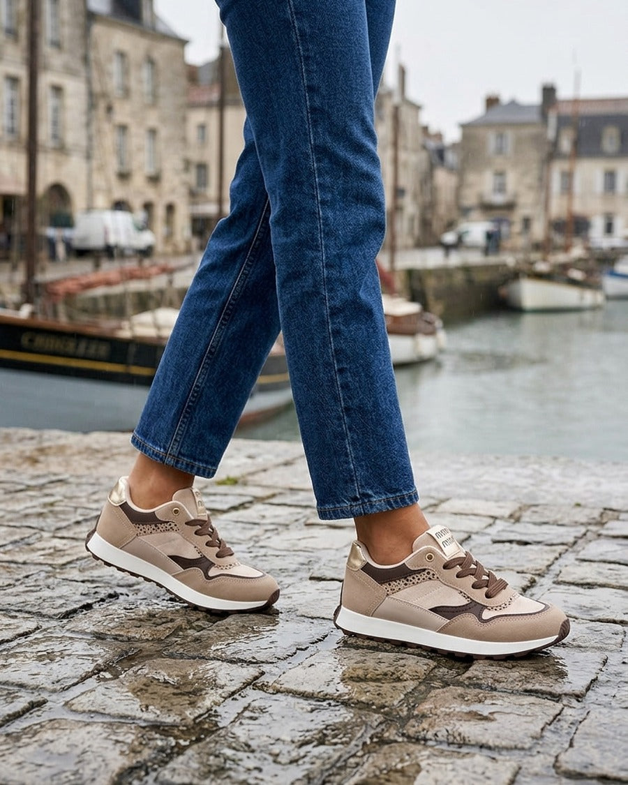 Sneakers à bandes contrastantes - Beige