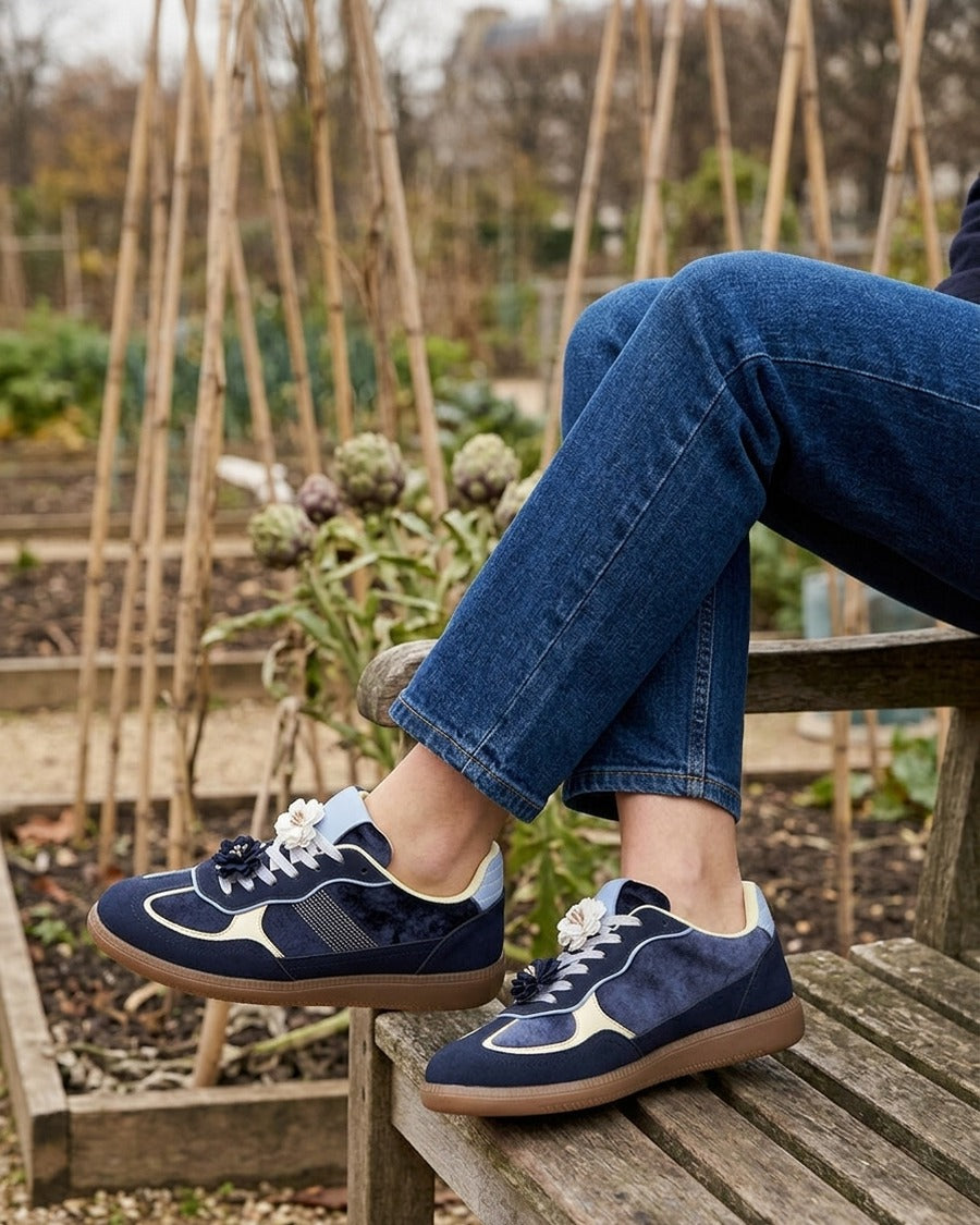 Sneakers à empiècement velours - Marine