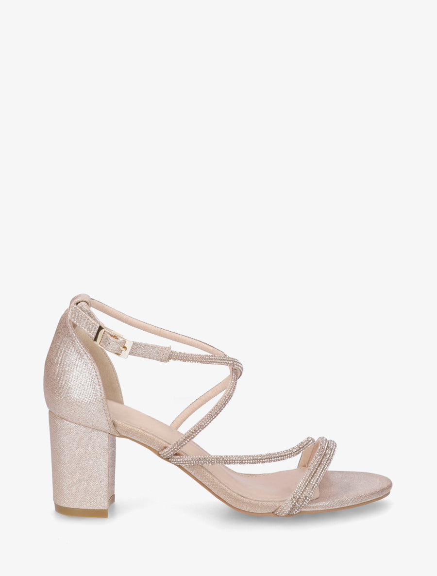 Sandales nacrées à brides strassées - Rose gold - 1