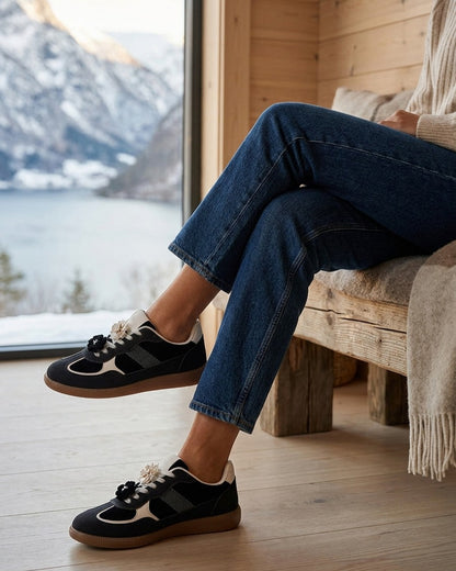Sneakers à empiècement velours - Noir