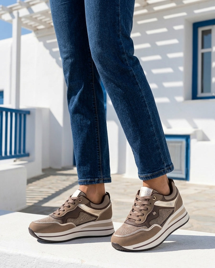 Baskets à plateforme en toile et simili - Taupe