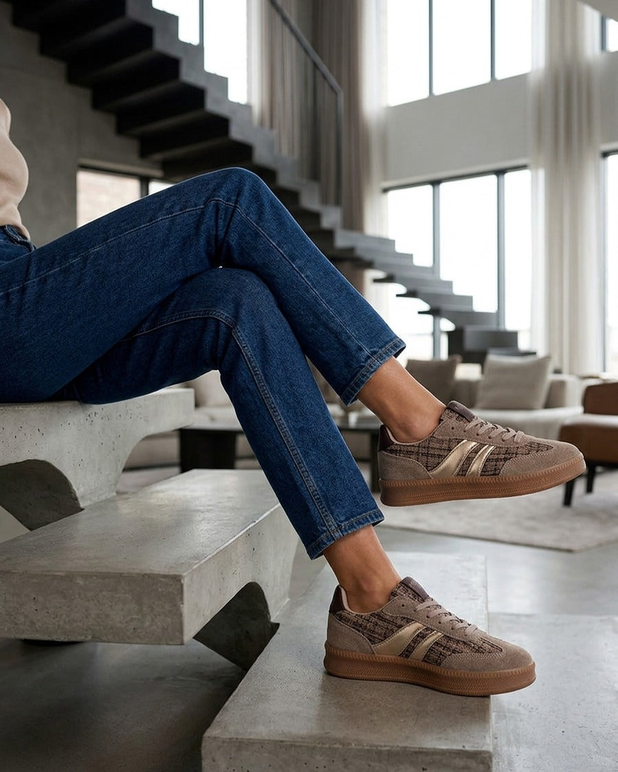Sneakers à quartier effet tweed - Taupe