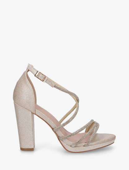 Sandales hautes à brides strassées - Or - 1