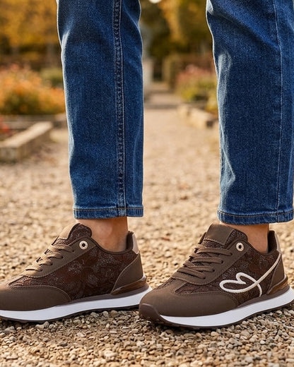 Basketseffet nubuck et dentelle pailletée - Marron