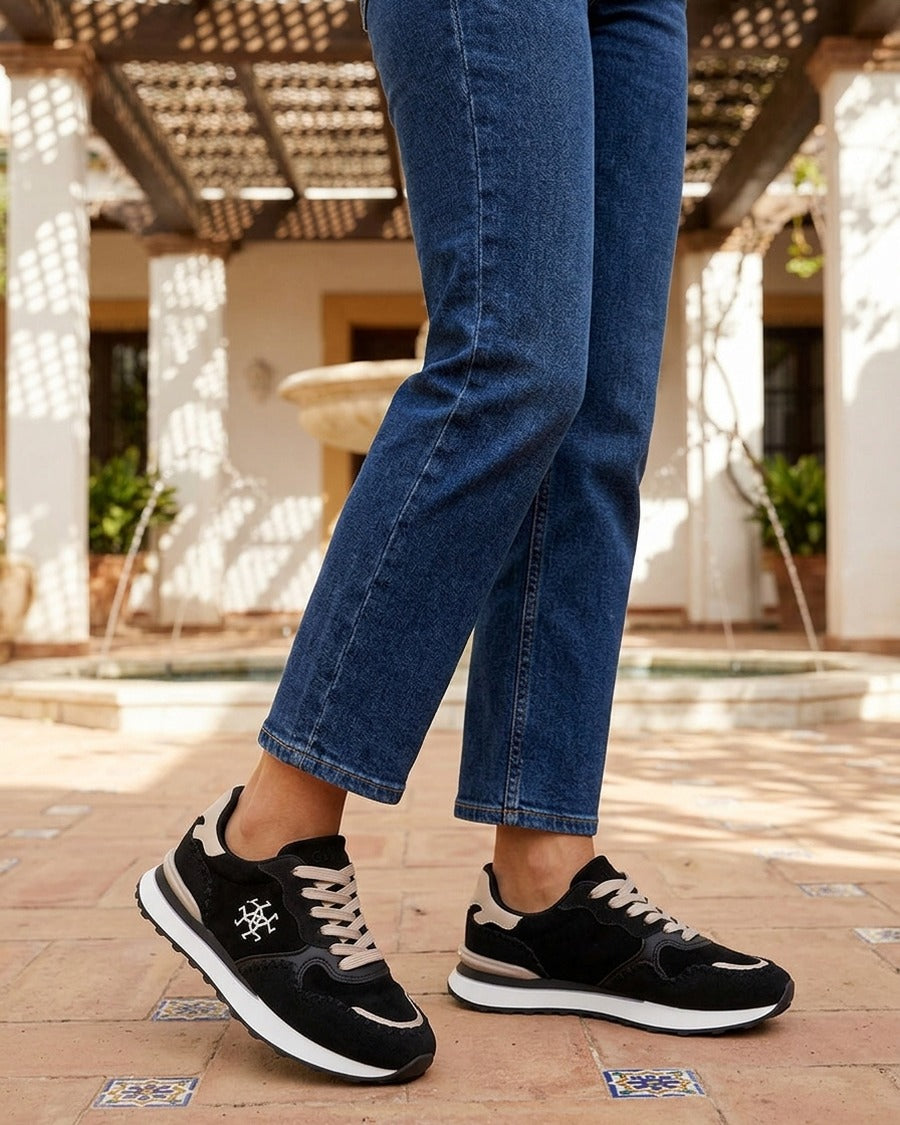 Sneakers à empiècement effet nubuck et suédine - Noir