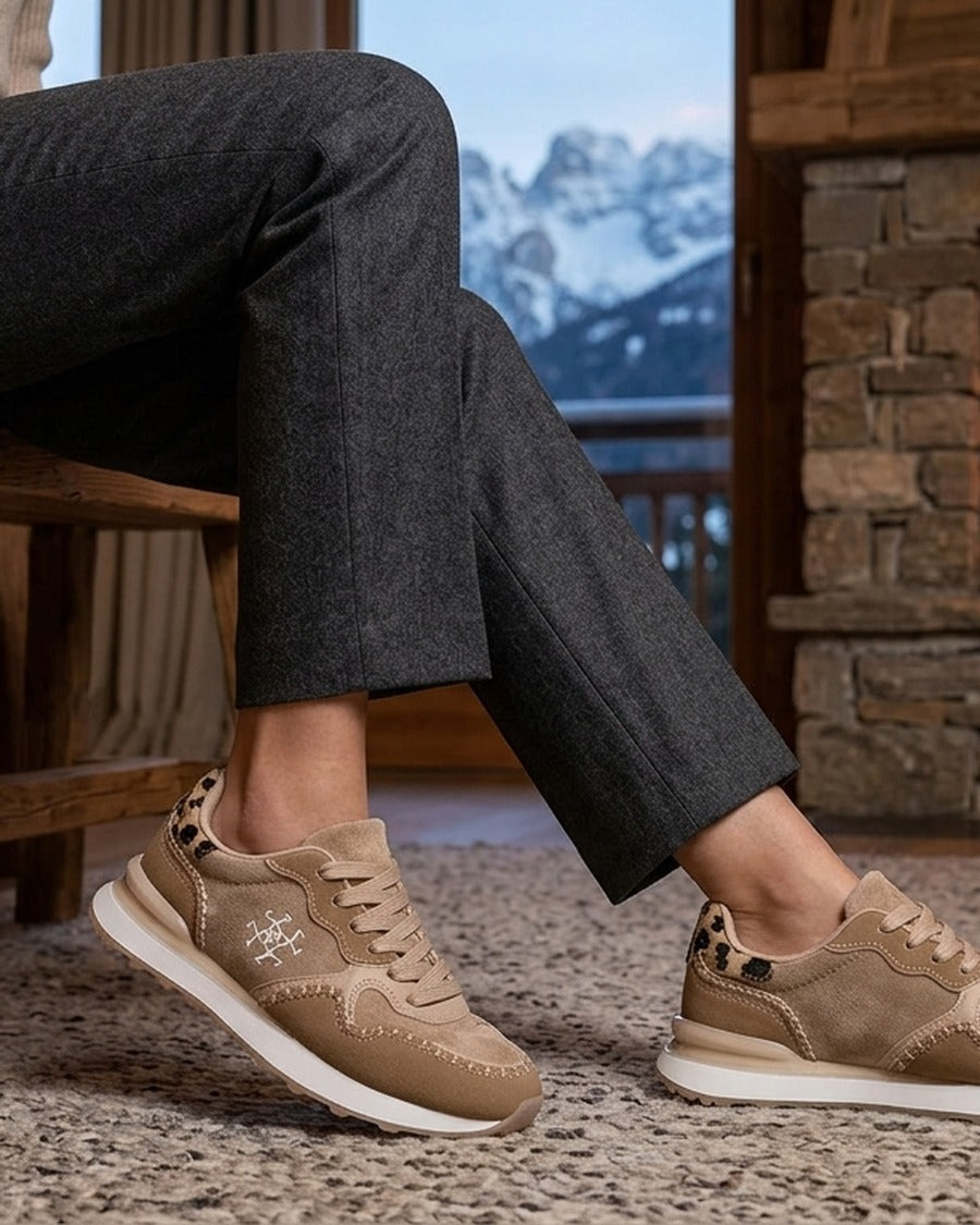 Sneakers à empiècement effet nubuck et suédine - Beige