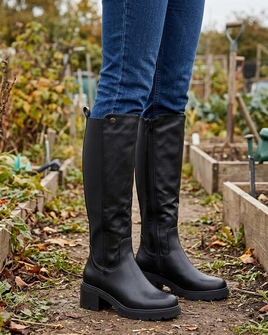 Bottes élastiquées à talon - Noir