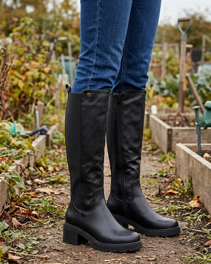 Bottes élastiquées à talon - Noir