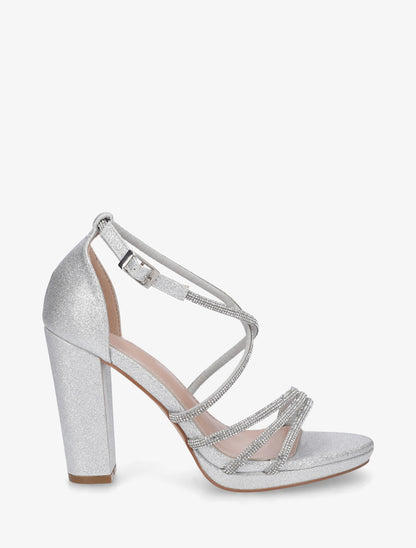 Sandales hautes à brides strassées - Argent - 1