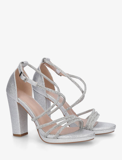 Sandales hautes à brides strassées - Argent - 4