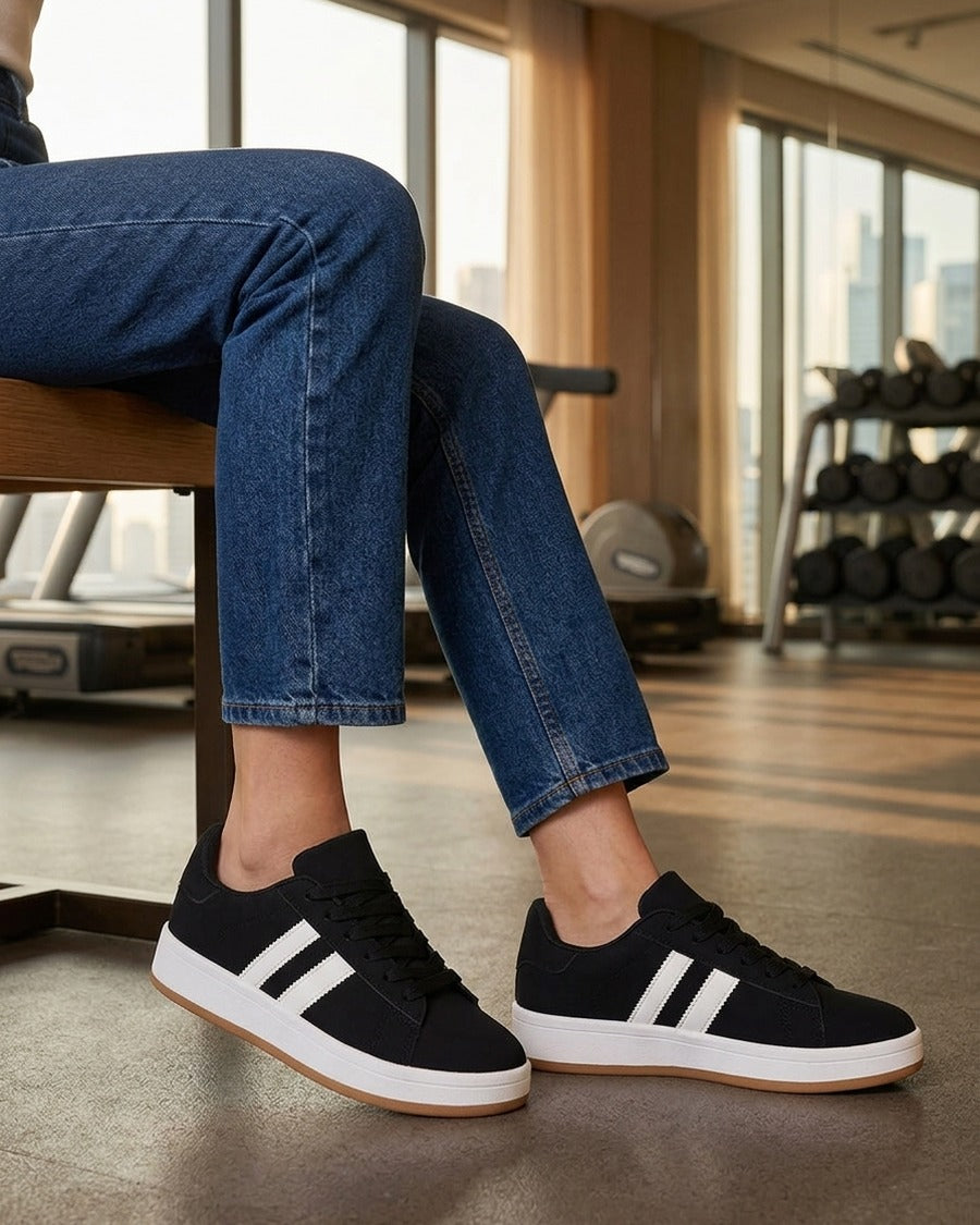 Sneakers effet nubuck à bandes contrastantes - Noir