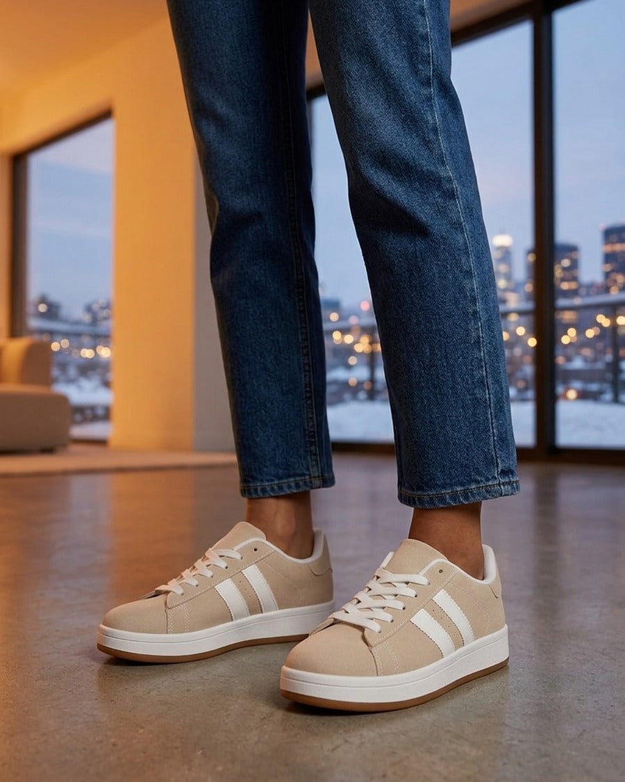 Sneakers effet nubuck à bandes contrastantes - Beige