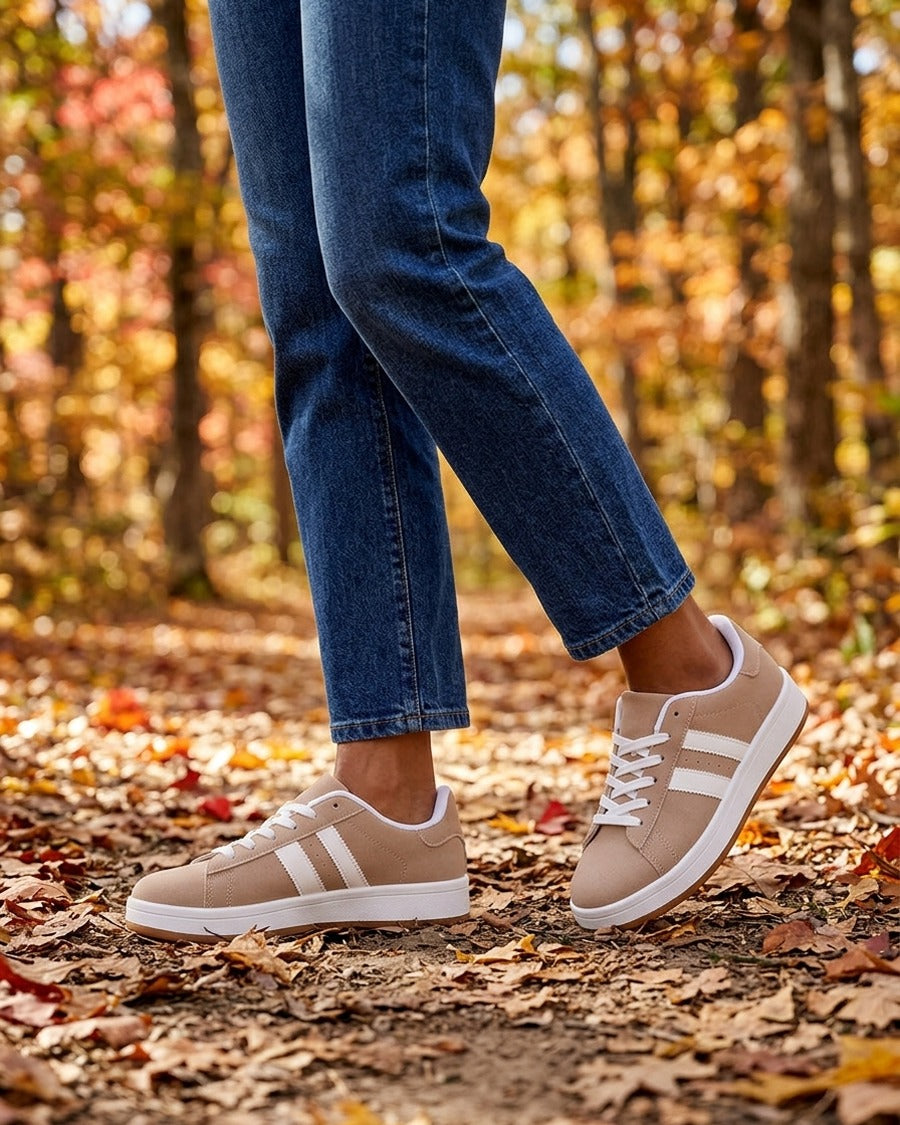 Sneakers effet nubuck à bandes contrastantes - Taupe