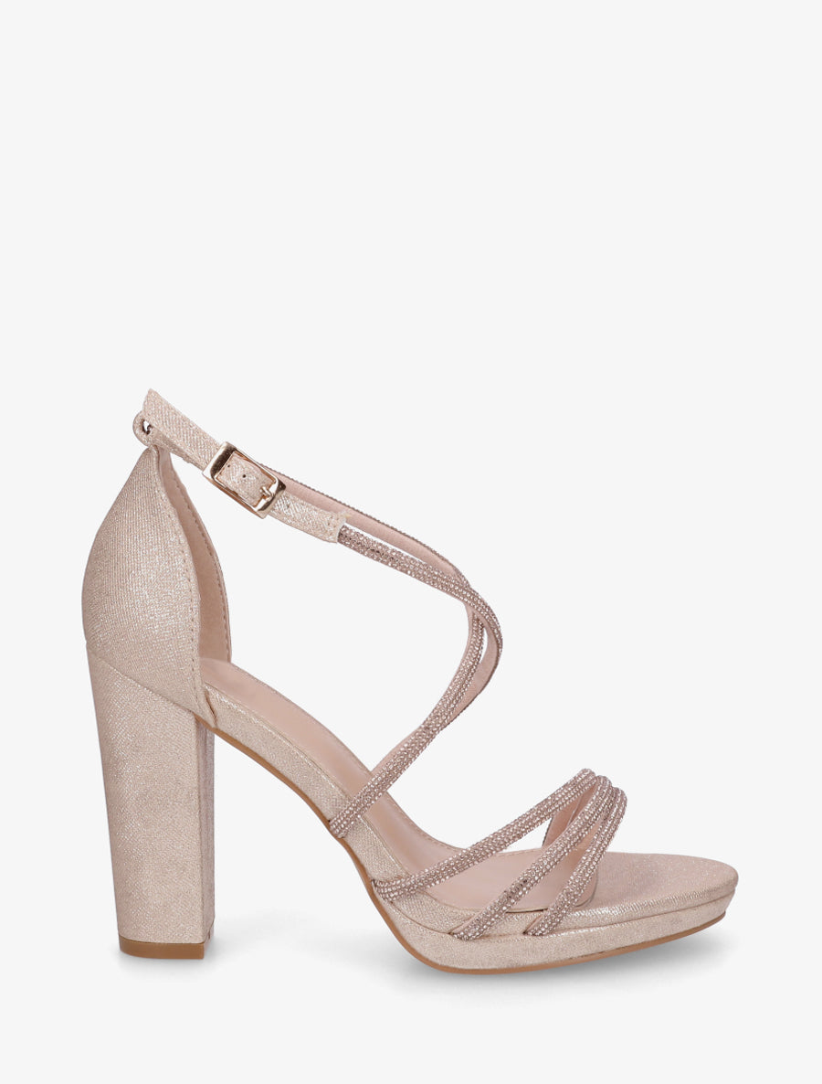 Sandales hautes à brides strassées - Rose gold - 1