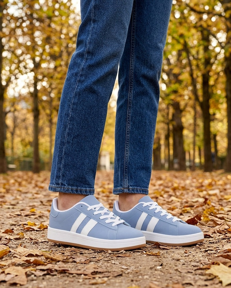 Sneakers effet nubuck à bandes contrastantes - Bleu