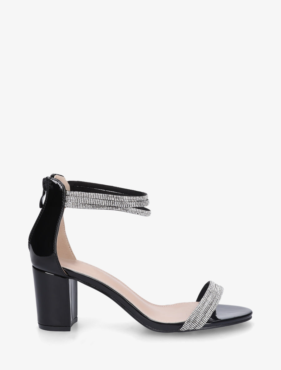 Sandales à talon carré et strass - Noir - 1