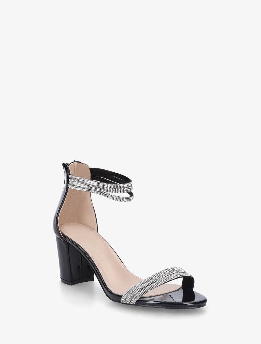 Sandales à talon carré et strass - Noir - 2