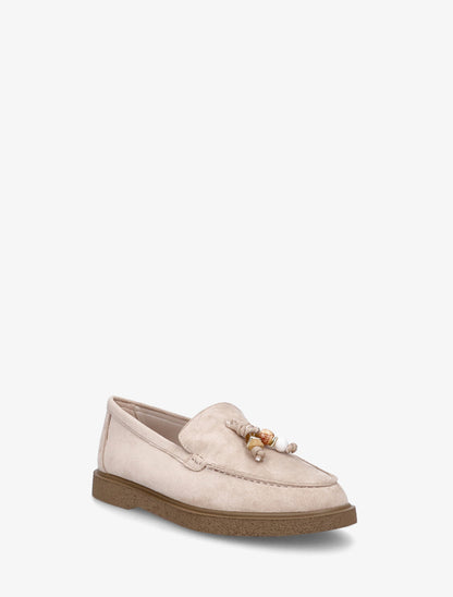 Mocassins suédine à pampilles perlées - Beige - 2
