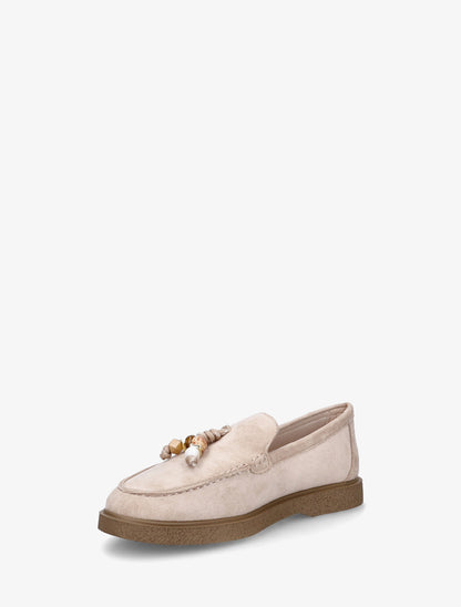 Mocassins suédine à pampilles perlées - Beige - 3