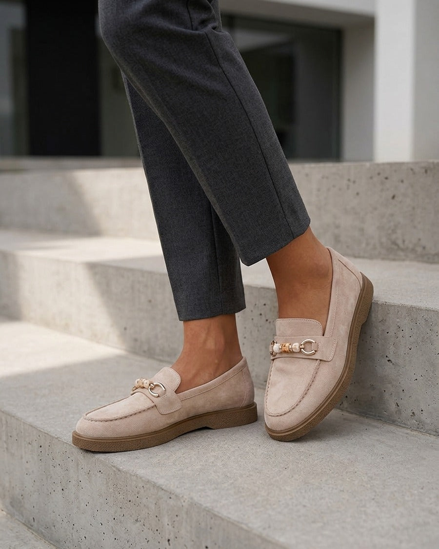 Mocassins suédine à perles - Beige