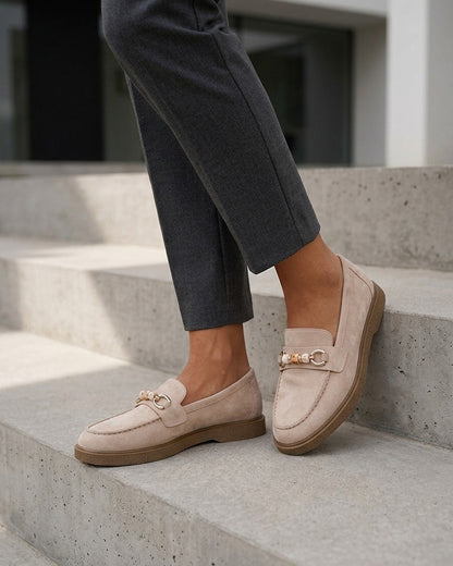 Mocassins suédine à perles - Beige
