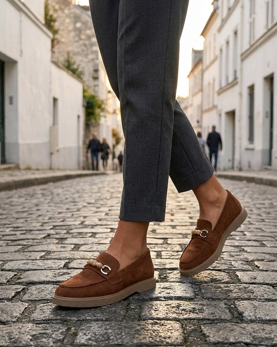 Mocassins suédine à perles - Camel