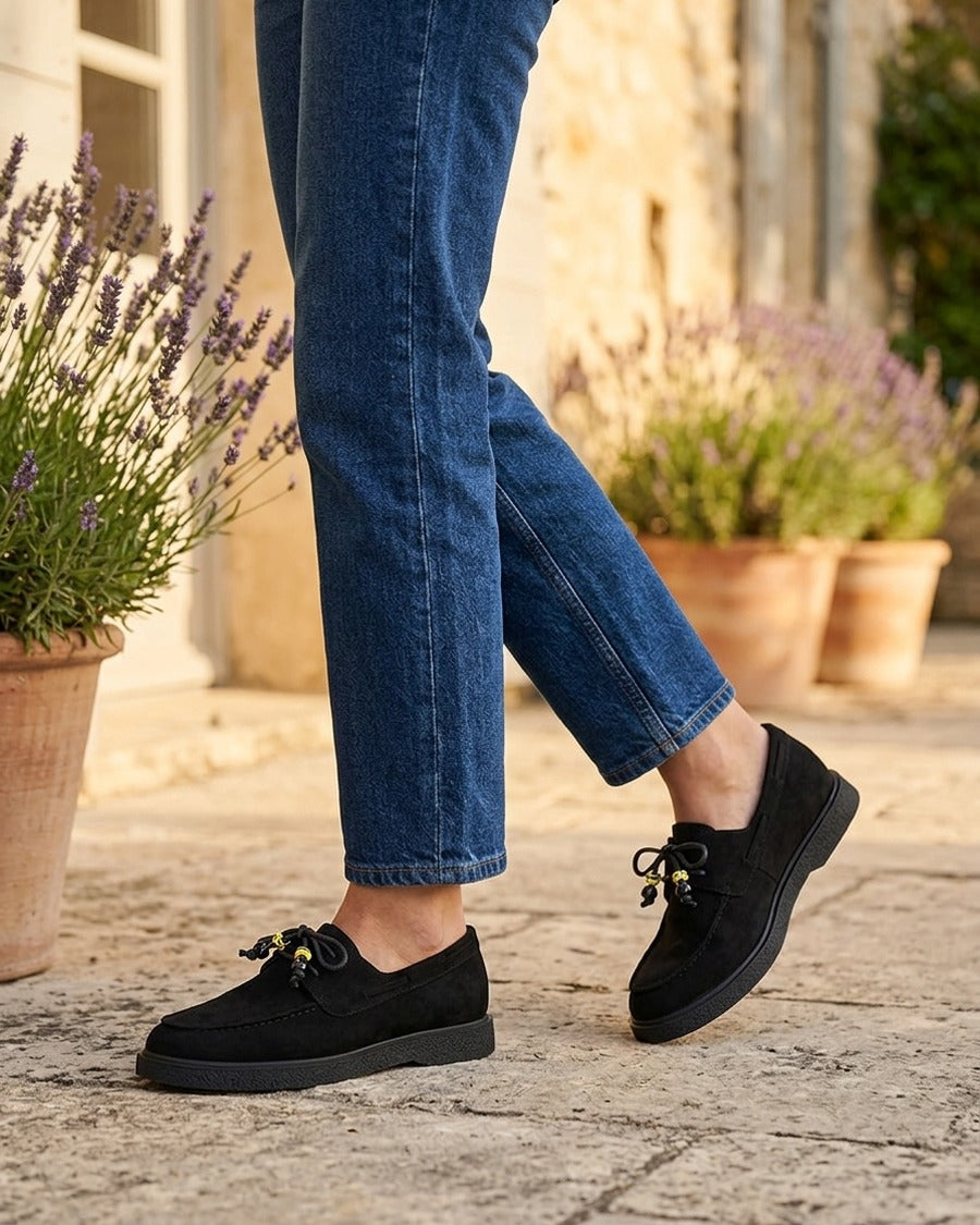 Mocassins en suédine style derbies - Noir